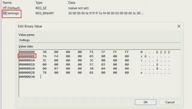 Setting Values Posisi Taskbar di Registry Editor